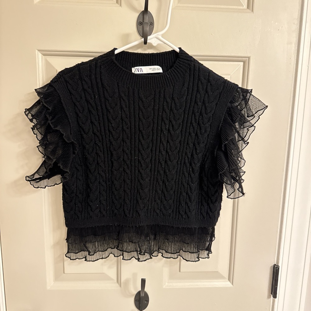 Zara Black Ruffle Knit Top